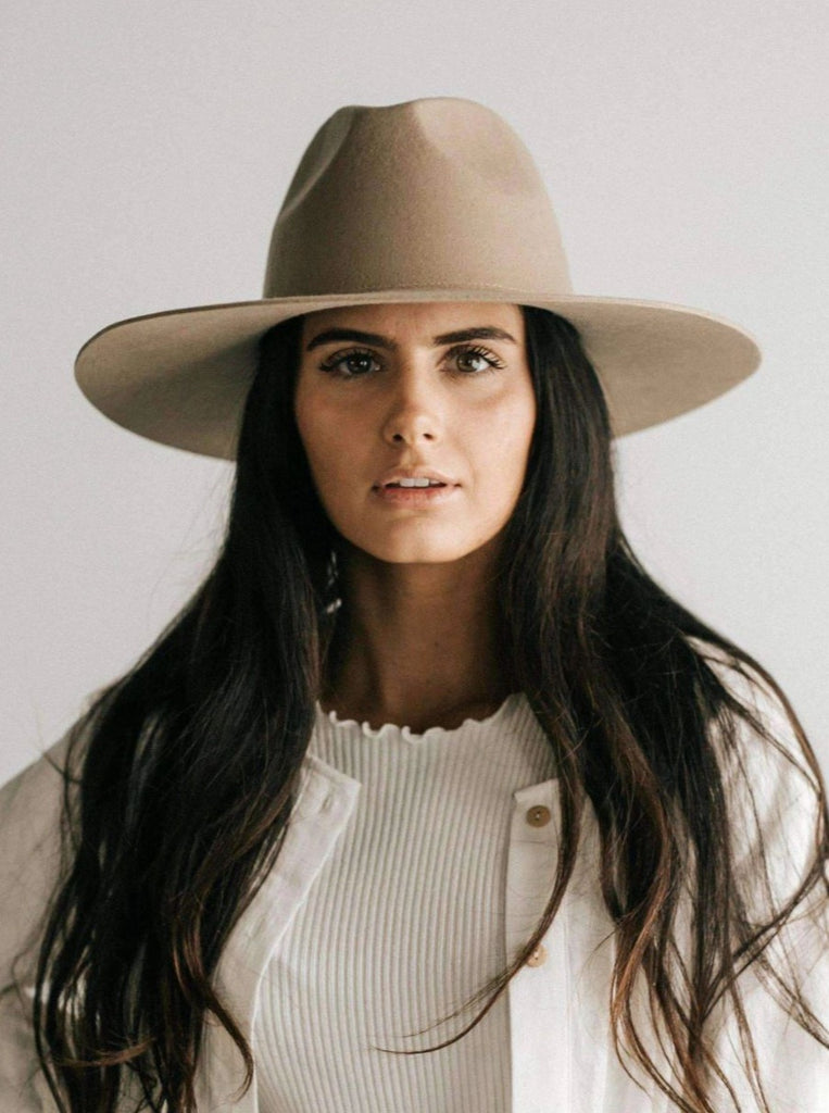 Gigi Pip Emma Wide Brim Fedora-Tan - BluePeppermint Boutique