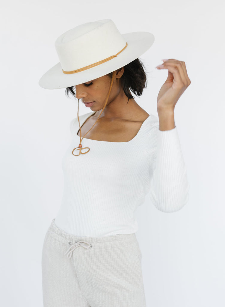 Gigi Pip Wren Flat Brim Telescope Crown Hat-Off White - BluePeppermint Boutique