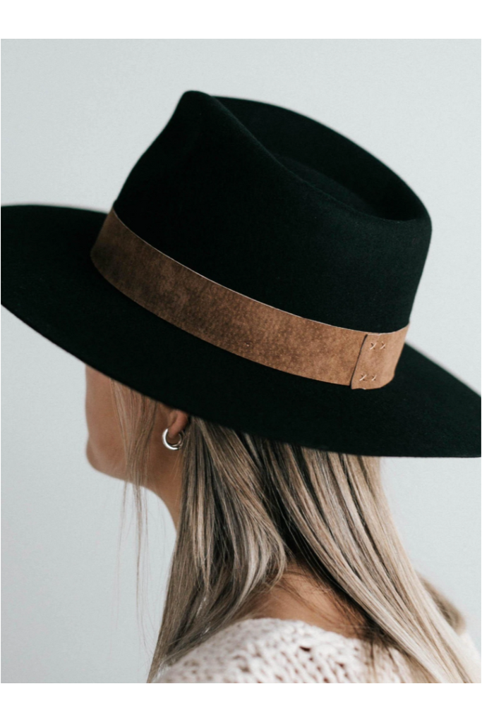 Gigi Pip Miller Fedora - Black with Brown Band - BluePeppermint Boutique