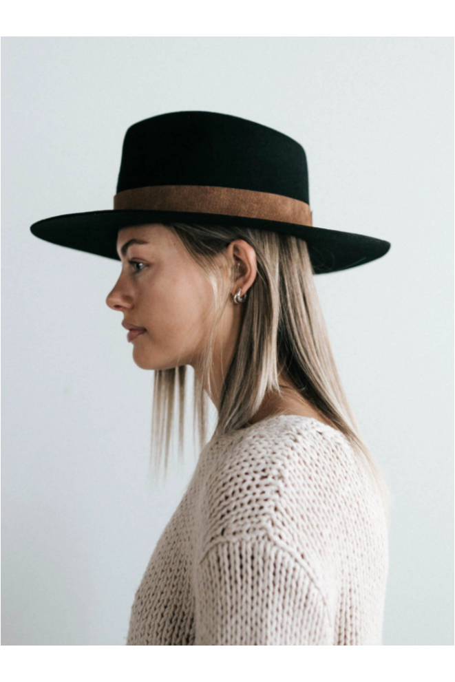 Gigi Pip Miller Fedora - Black with Brown Band - BluePeppermint Boutique